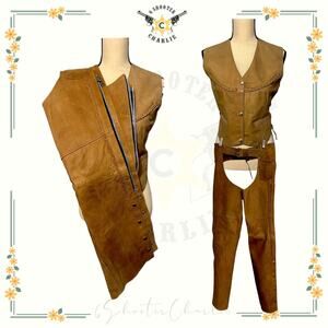 ANTELOPE CREEK LEATHER Women's Western Chaps XXS Vest M Set Brown AMAZING!